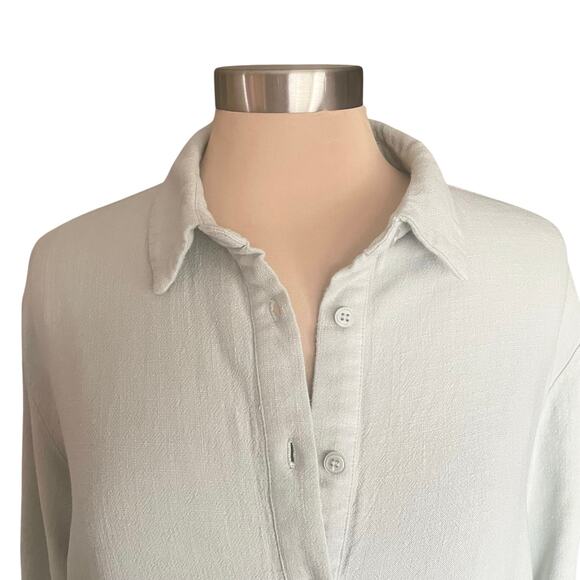 Klesis Linen Blend Sage Button Down Shirt LRG Super Soft Roll Tab Sleeve Casual - Picture 4 of 9